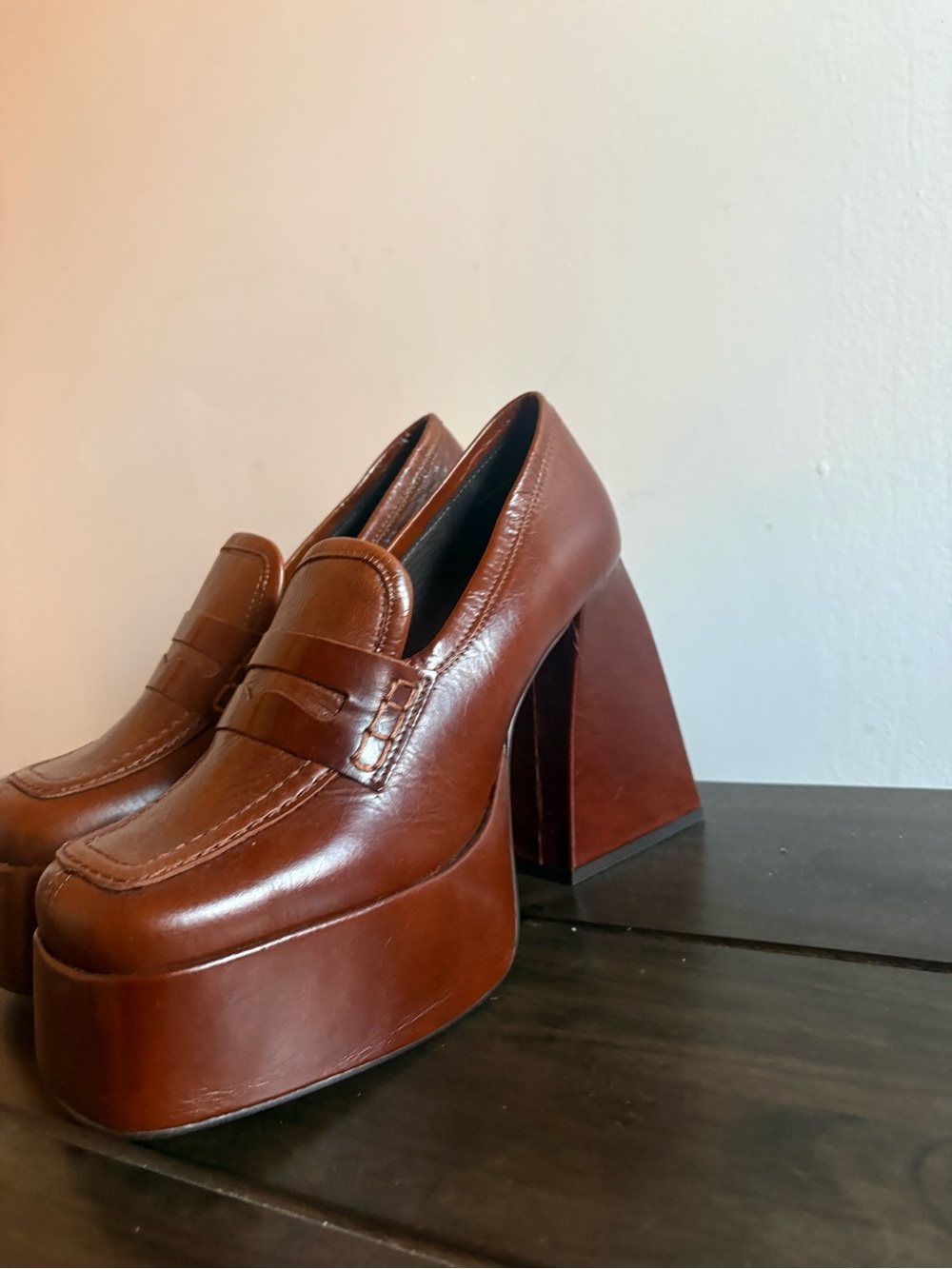 L'INTERVALLE Chestnut Brown Leather Platform Loafers - Picture 6 of 9